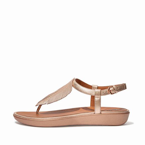 Sandales À Lanière Femme Fitflop Tia Cuir Rose / Doré (WOZ012756)